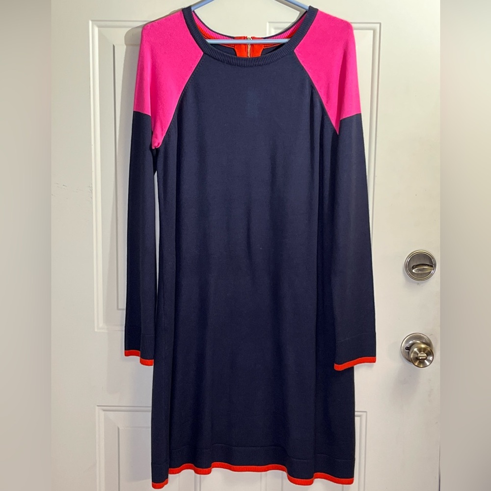 Eliza J Dress Womens XL Navy Blue Pink Long Sleeve Shift Knee Length Casual
